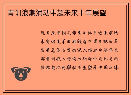 青训浪潮涌动中超未来十年展望